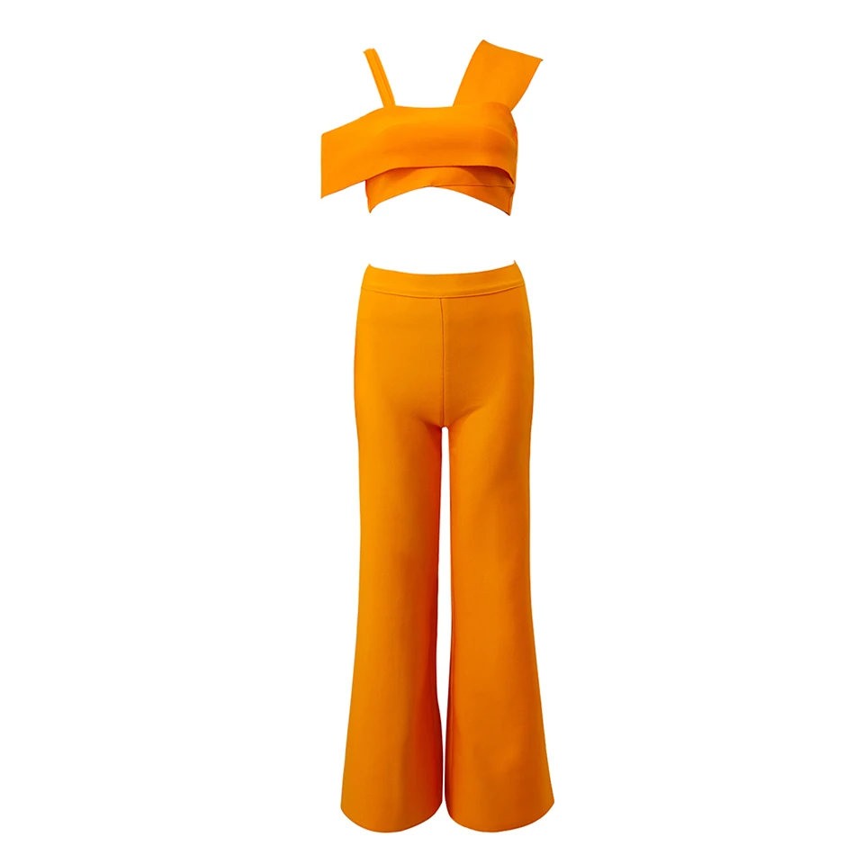 Женское облегающее Бандажное платье, сексуальное оранжевое Бандажное платье, комплект из 2 предметов, модный дизайнерский Элегантный женский комплект - Цвет: Orange