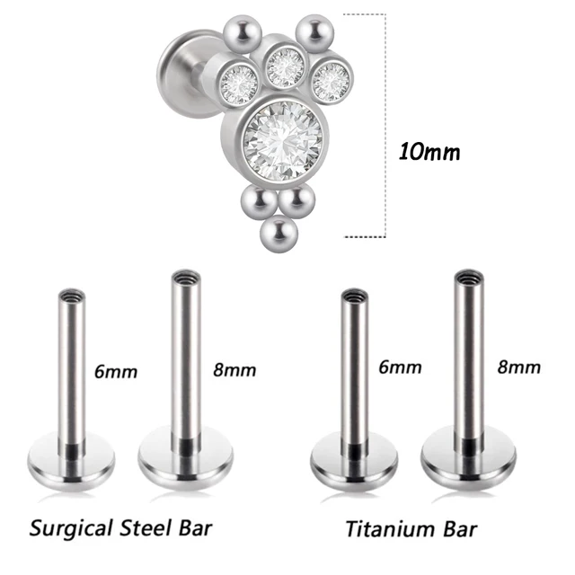 1PC G23 Titanium&Steel 16G CZ Gem Moon Labret Lip Bar Ring Crystal Flower Ear Cartilage Tragus Helix Piercing Screw Fit Top 16g Style Z1