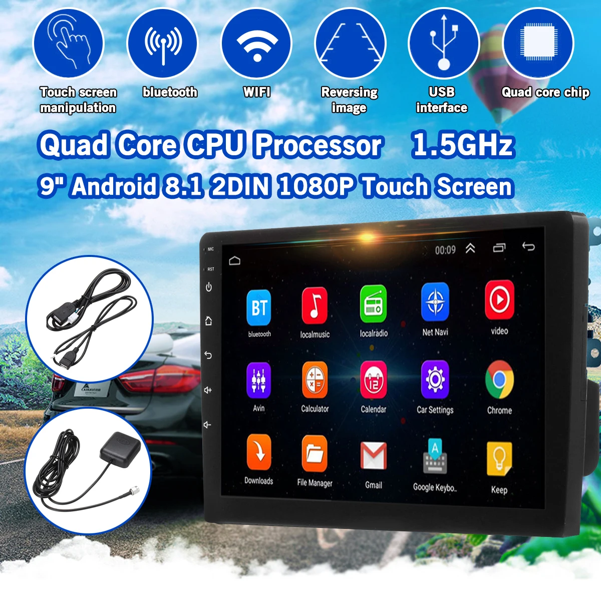 

9'' Android 8.1 2DIN Car MP5 Player Stereo Mirrorlink Touch bluetooth WiFi DAB GPS Nav Radio Video Car Multimedia Player 1+16
