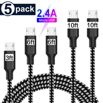 

5Pack (3/6/6/10/10FT) Micro USB Cable USB 2.0 Data Sync Charger Cable for Samsung Galaxy Xiaomi HuaWei LG Smartphones and More