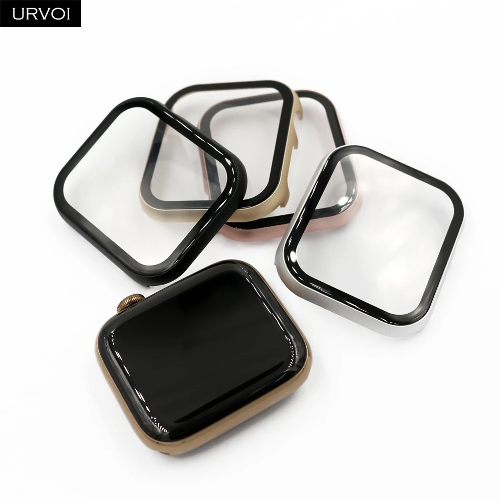URVOI full case for Apple Watch series 6 SE 4 5 3 2 1 metal frame screen protector iWatch cover with tempered glass 40 44mm | Наручные
