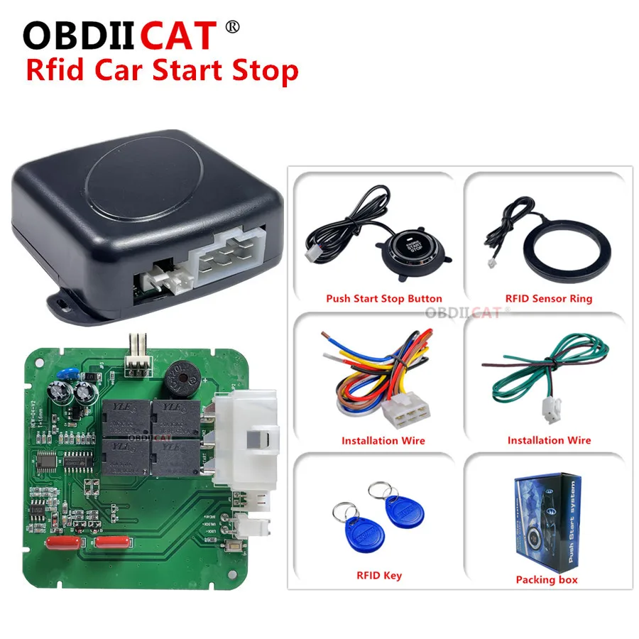 

OBDIICAT Auto Car Alarm One Start Stop Button Engine Push 12V RFID Lock Ignition Switch Keyless Entry Starter Antitheft System