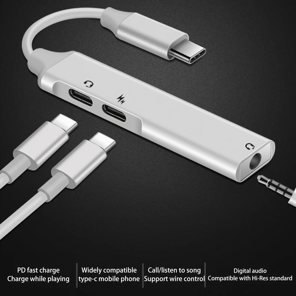 3 in 1 USB C to 3 5mm audio adapter USB Type C to 3 5mm USB C Headphone Jack Dongle and Charging Adapter for Macbook Laptop