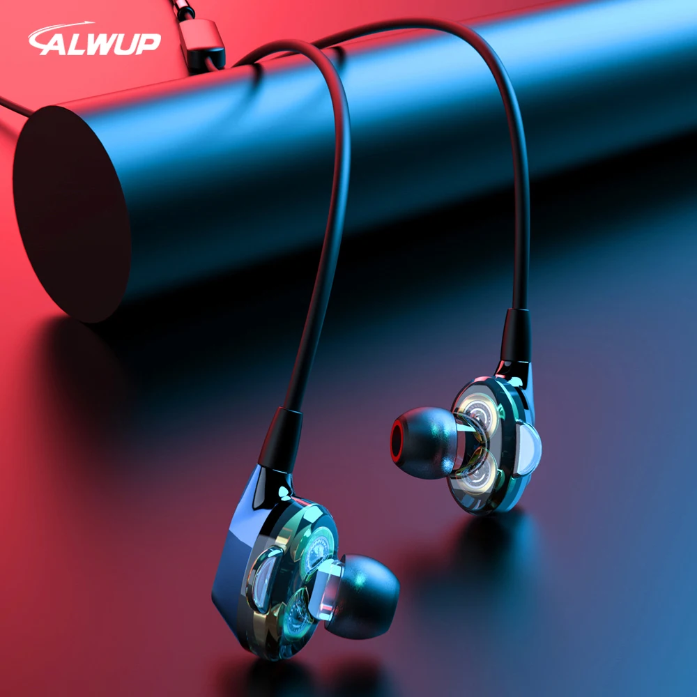 ALWUP G02 Bluetooth наушники беспроводные с двумя драйверами Стерео магнитный шейный