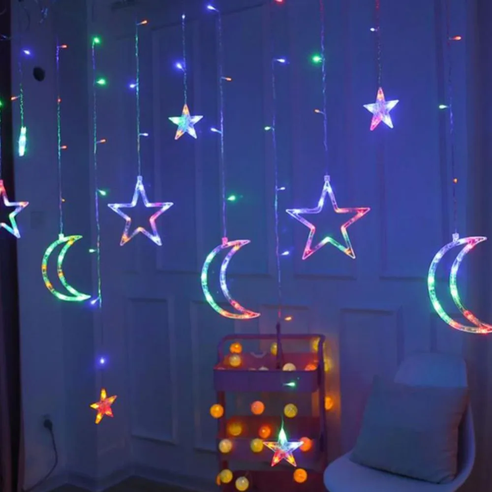 LED Star Moon Curtain Lights Christmas String Ins Fairy Light Wedding Room Restaurant Decoration 220V 3.5M