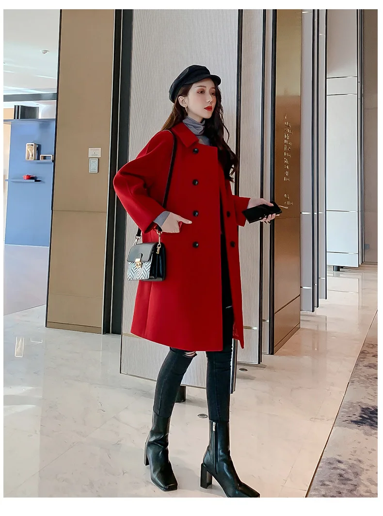 Женское шерстяное пальто повседневная облегающая толстая верхняя одежда из
