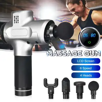 

LCD Display Massage Gun Deep Muscle Massager Muscle Pain Body Massage Exercising Relaxation Slimming Shaping Pain Relief 4 Heads