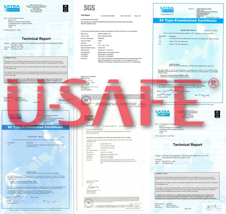 stainless steel mesh glove certificate