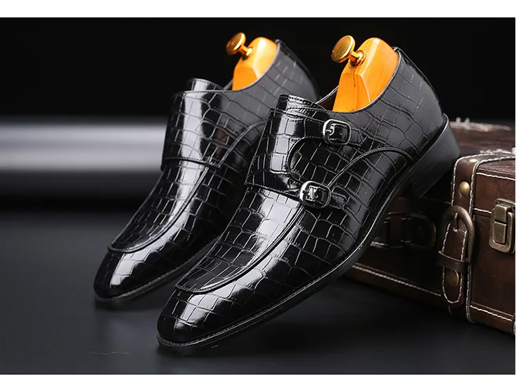 Большие размеры 37-48, новые мужские деловые туфли-оксфорды из натуральной кожи, мужские Модные свадебные модельные туфли с острым носком и металлической пряжкой