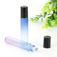 Botellas recargables de Perfume de viaje portátil de 10ml botella de vidrio de aceite esencial de Color gradiente botella de bola de rodillo de acero inoxidable