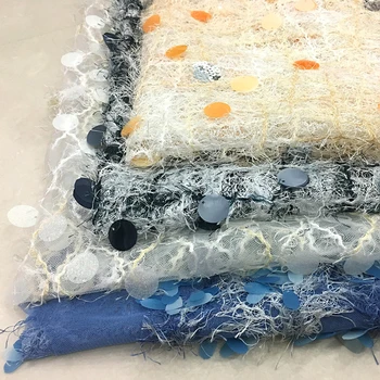 

New style mesh lace, feather sequins, high-end three-dimensional embroidered fabric, female dress fashion skirt fabric black