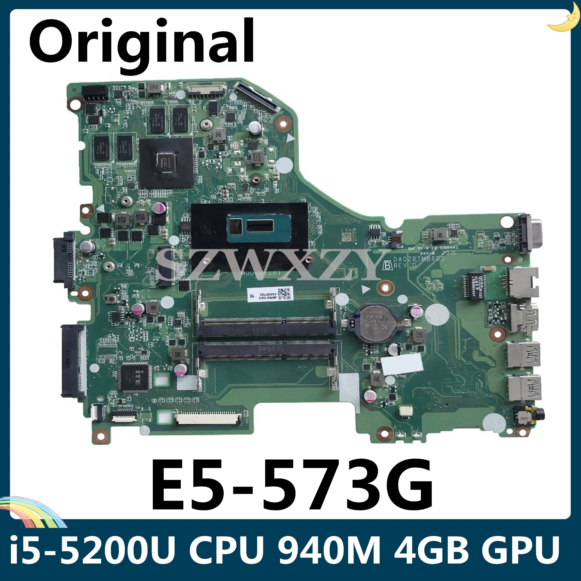 СОП для ACER Aspire E5-573G Материнская плата ноутбука I5-5200U Процессор 940 м 4 Гб GPU DAZAAMB16E0