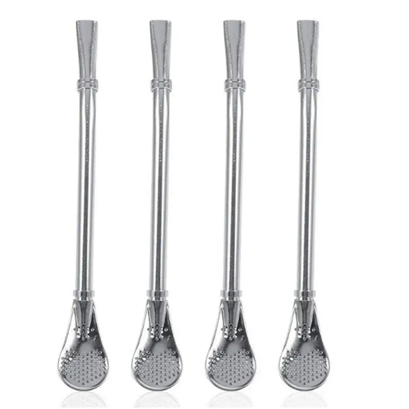 

4 PCS Filtration Pipette of The Stainless Steel Filter Straw Drinking Spoon Silver