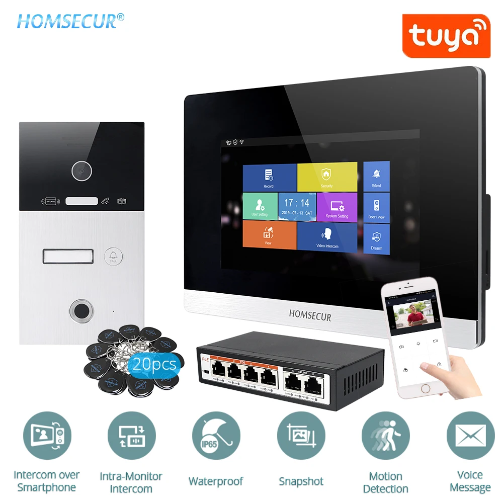 HOMSECUR 7 &quotHands-free проводной Wi-Fi видео дверь входная телефонная система вызова + RFID