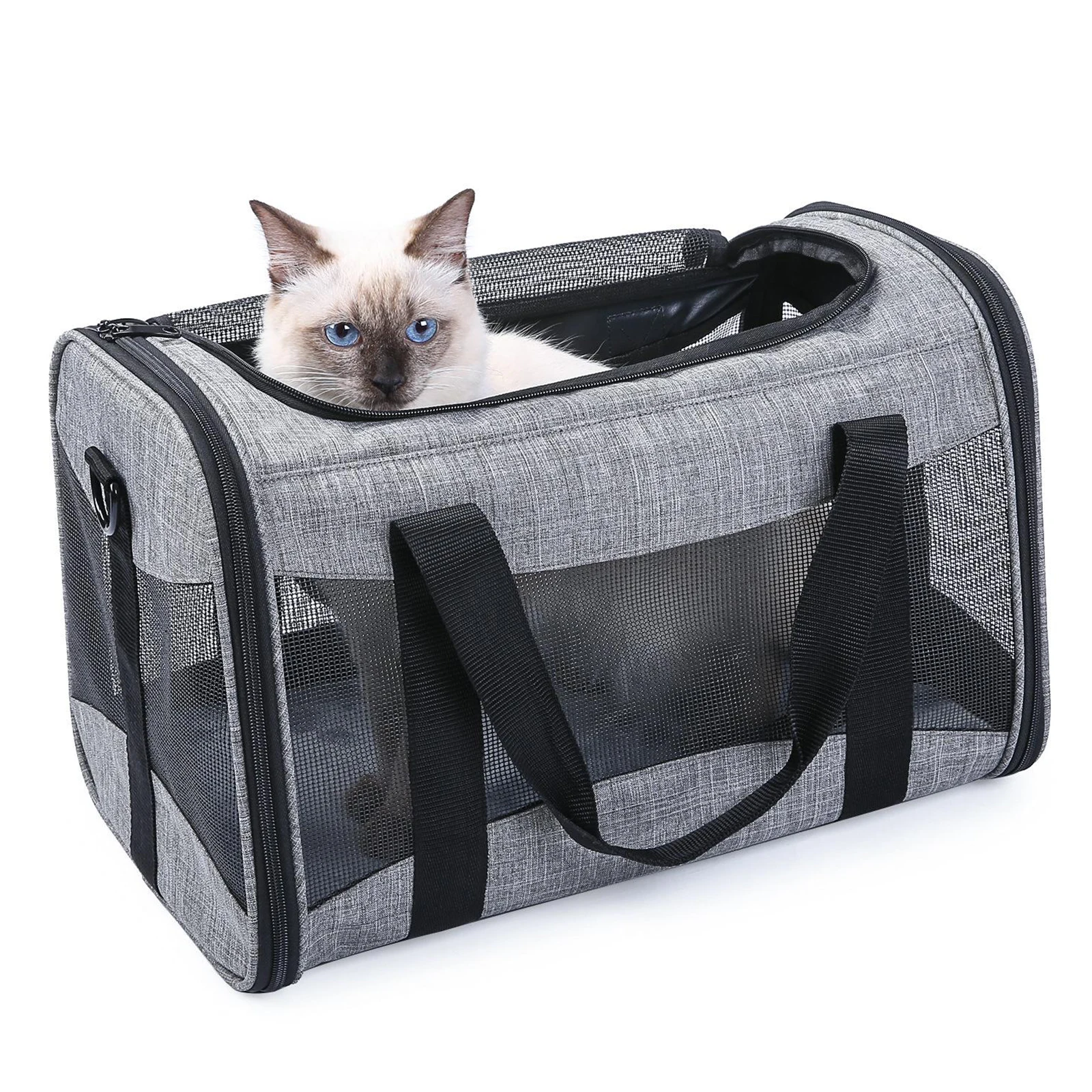 Transportín de viaje plegable para mascotas, bolsa para mascotas con apertura superior, de malla suave, para perros y gatos