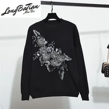 

Embroidery Flower Knitted Set Female Loose sleeve Sweater Long Pencil Pants Women Two Piece Outfits Student Knit Tracksuit