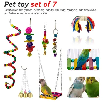 

7PCS/Set Parrots Toys And Bird Accessories For Pet Toy Swing Stand Budgie Parakeet Cage Parrot Bite Toy Combination Parrot Toy