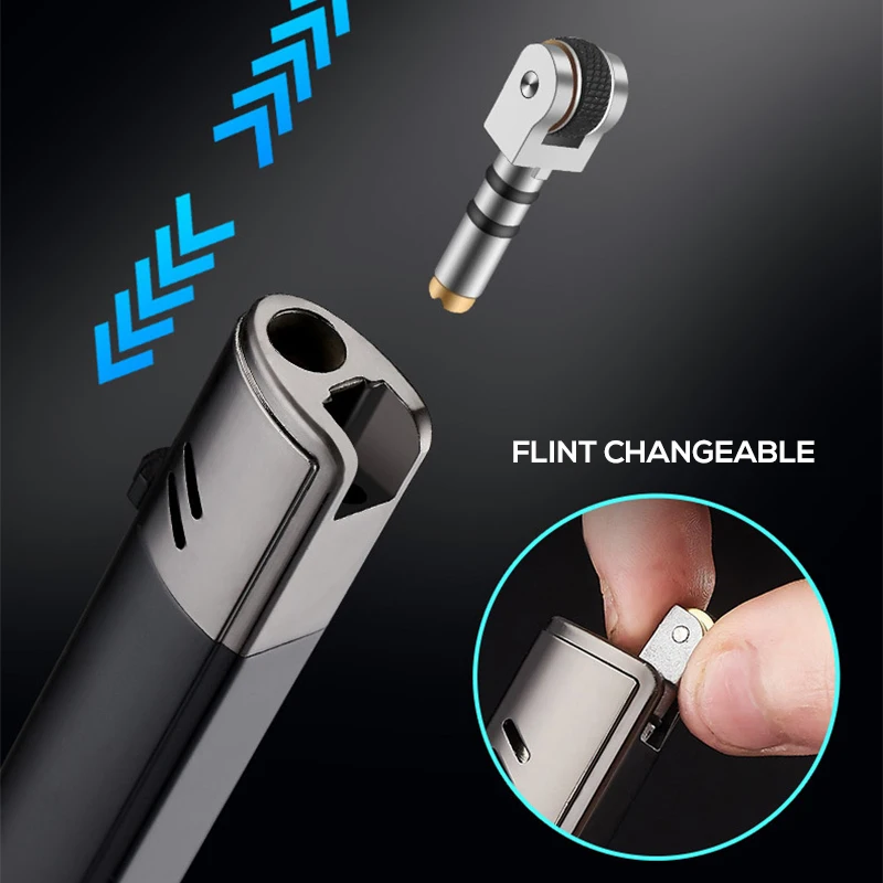 Straight Torch Lighter Metal Gas Lighters Flint Grinding Wheel Cigarette Lighter Refillable Butane Gas Smoking Gadgets for Women