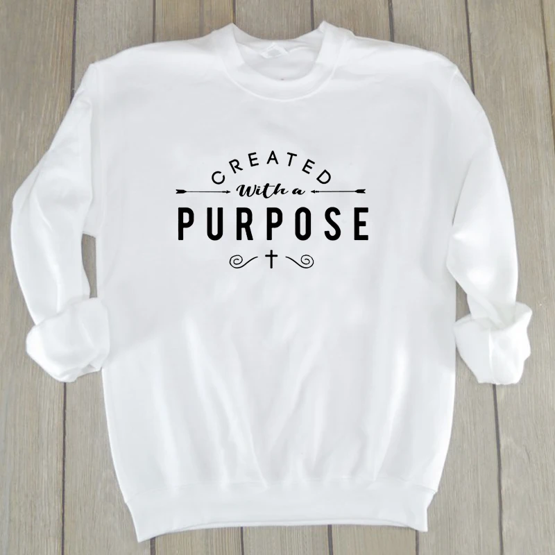  Women Sweatshirts Pullovers Top Jesus Clothes Created with A Purpose Graphic Sweatshirt Christian R