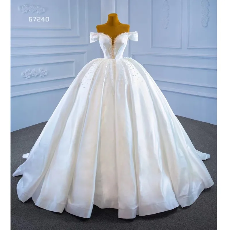 『Cheap!!!』- 2021 Dubai Off The Shoulder Mariage Wedding Dresses Ball
Gown Satin Pearls Lace Applique Beaded Sequins Bridal Gown