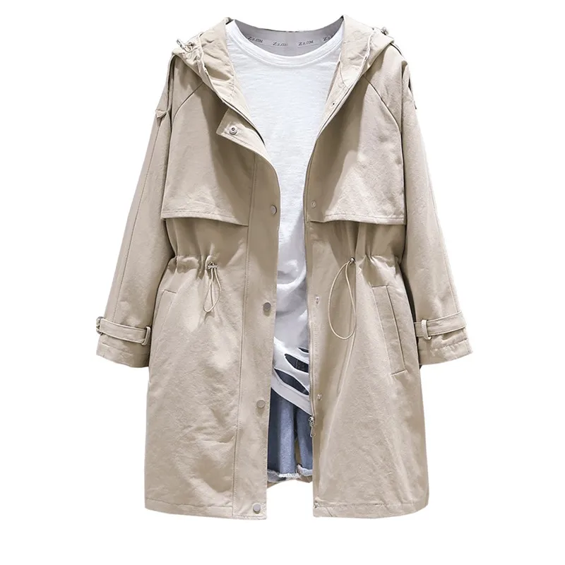 

2019 New Spring Autumn Women's Windbreaker Coat Korean loose All-match Thin Hooded Trench Coat Casual Student Tops Plus Size 3XL