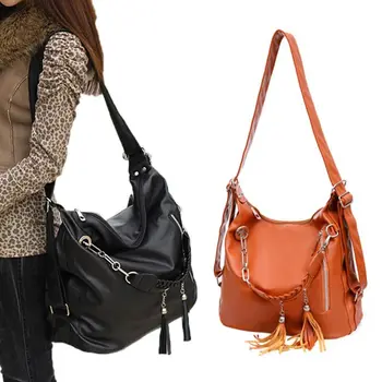 

Multifunction Women Tassel Backpack PU Leather School Bookbag Laptop Daypack Lady Casual Rucksack Shoulder Bag for Teenager Girl