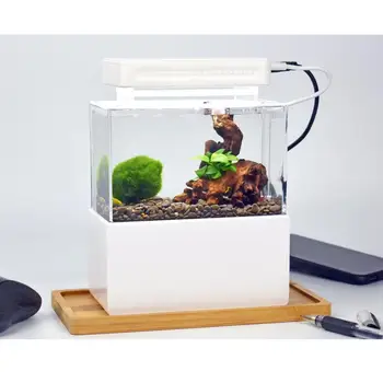 

New Mini Fish Tank Portable Desktop Aquaponic Aquarium Betta Fish Bowl with Water Filtration LED & Quiet Air Pump for Home Decor