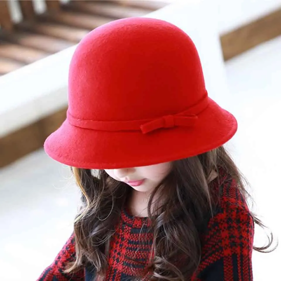 Vintage Parent-child Winter Women Solid Wool Felt Cloche Hats Kids