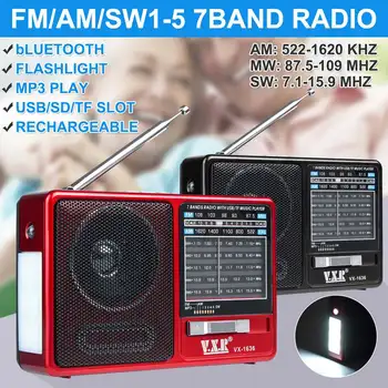 

Mini Portable Radio Handheld Digital FM AM SW USB TF MP3 Player Rechargeable bluetooth Stereo Speaker 7 Bands Radio Music Player