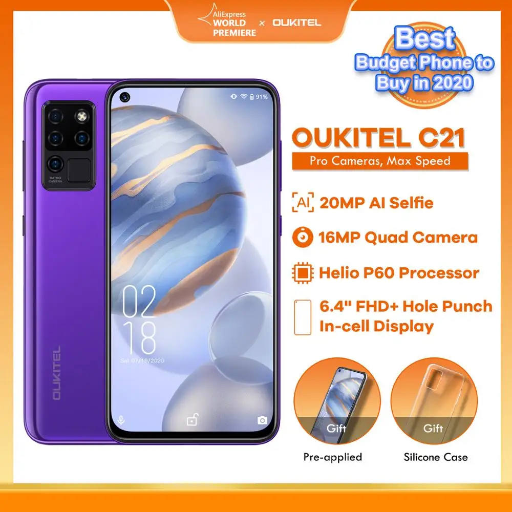 OUKITEL C21 6 4 &quotFHD Android 10 Гб Оперативная память 64 Встроенная 4G смартфон Helio P60