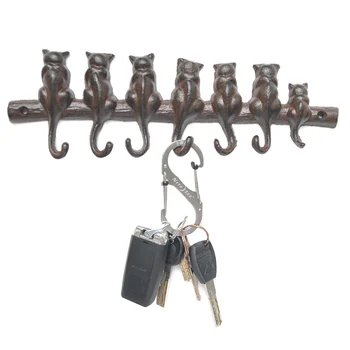 

7 Cats Cast Iron Wall Hanger Decorative Metal Wall Hook Rack Vintage Design Hanger with 7 Hooks