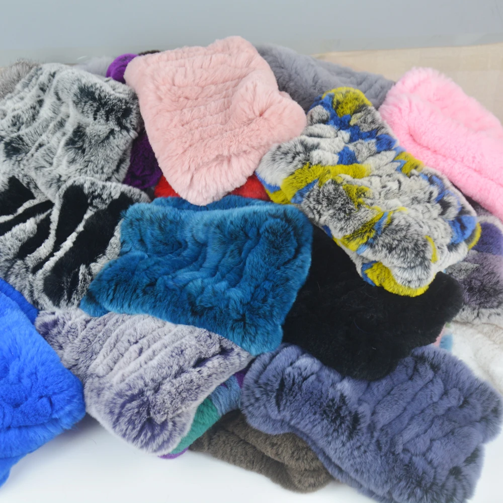 Women Handmade Stretch 100% Real Rex Fur Scarf Knit Genuine Rex Rabbit Fur Headbands Girls Real Natural Rabbit Fur Ring Scarves 3