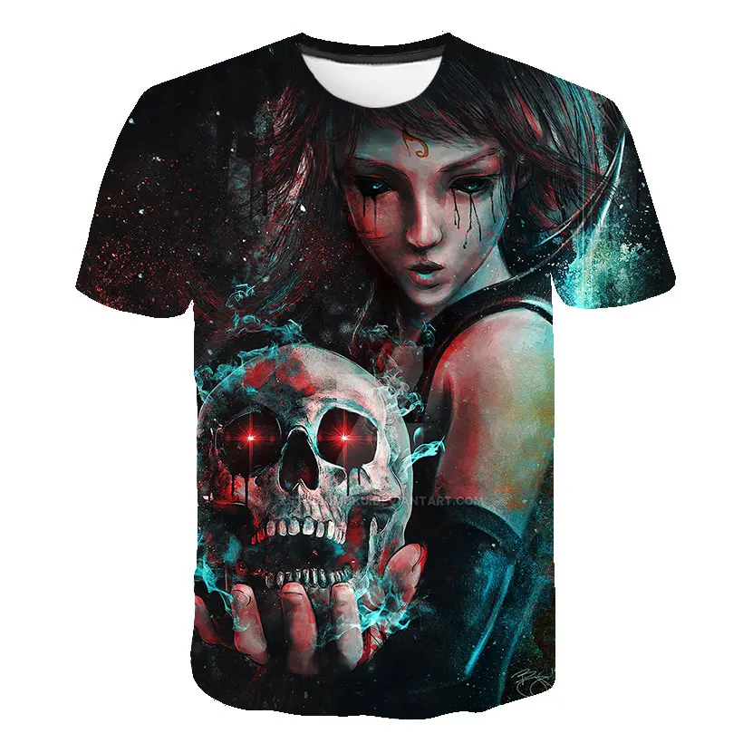 Г. Детские футболки новая модная летняя футболка с короткими рукавами для мальчиков и девочек Повседневная футболка с 3D принтом черепа в стиле рок с полным принтом - Цвет: TX-1502