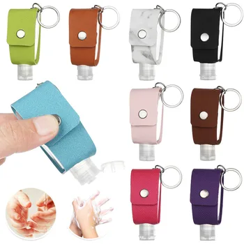 

30ml Travel Portable Hand Sanitizer Bottle Holder Refillable Bottle Gel Storage Bottle With Keychain Carrier Pu Leather Cover
