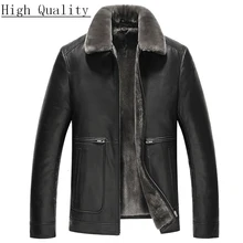 Кожаная мужская куртка, зимняя, Натуральная шерсть, меховая подкладка, овчина, пальто для мужчин, натуральный мех, теплые кожаные куртки, T-89-1733, KJ1398