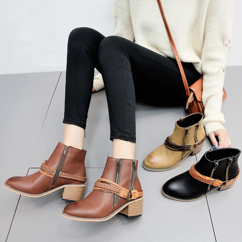 

New online star microfiber patent leather cross strap med high heel woven chain double zipper motorcycle boots ankle boots
