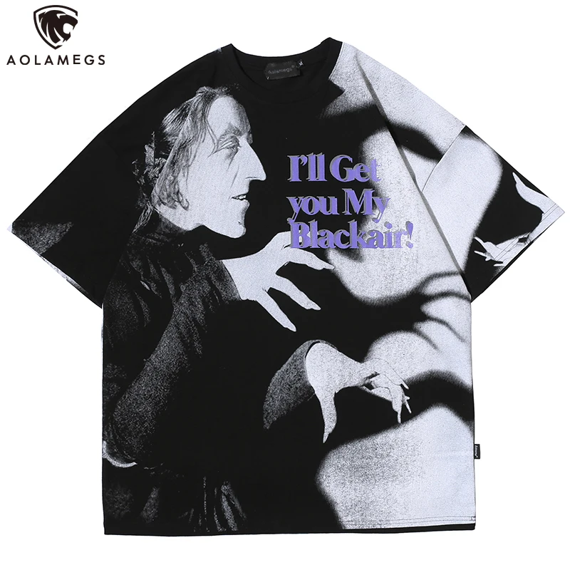 

Aolamegs Men T Shirt Horror Shadow Printing Harajuku High Street Hip Hop Cozy Oversize Punk Summer All-match Lovers Streetwear