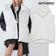 Увядший зимний жилет, пальто для женщин, englanf, стиль high street, большой размер, Белый, толстый, теплый, с капюшоном, рукава, куртка, короткое пальто, жилет для женщин