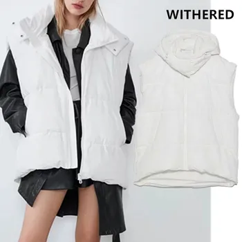 

Withered winter vest coat women englanf style high street oversize white thick warm hooded sleeves jacket short coat vest women