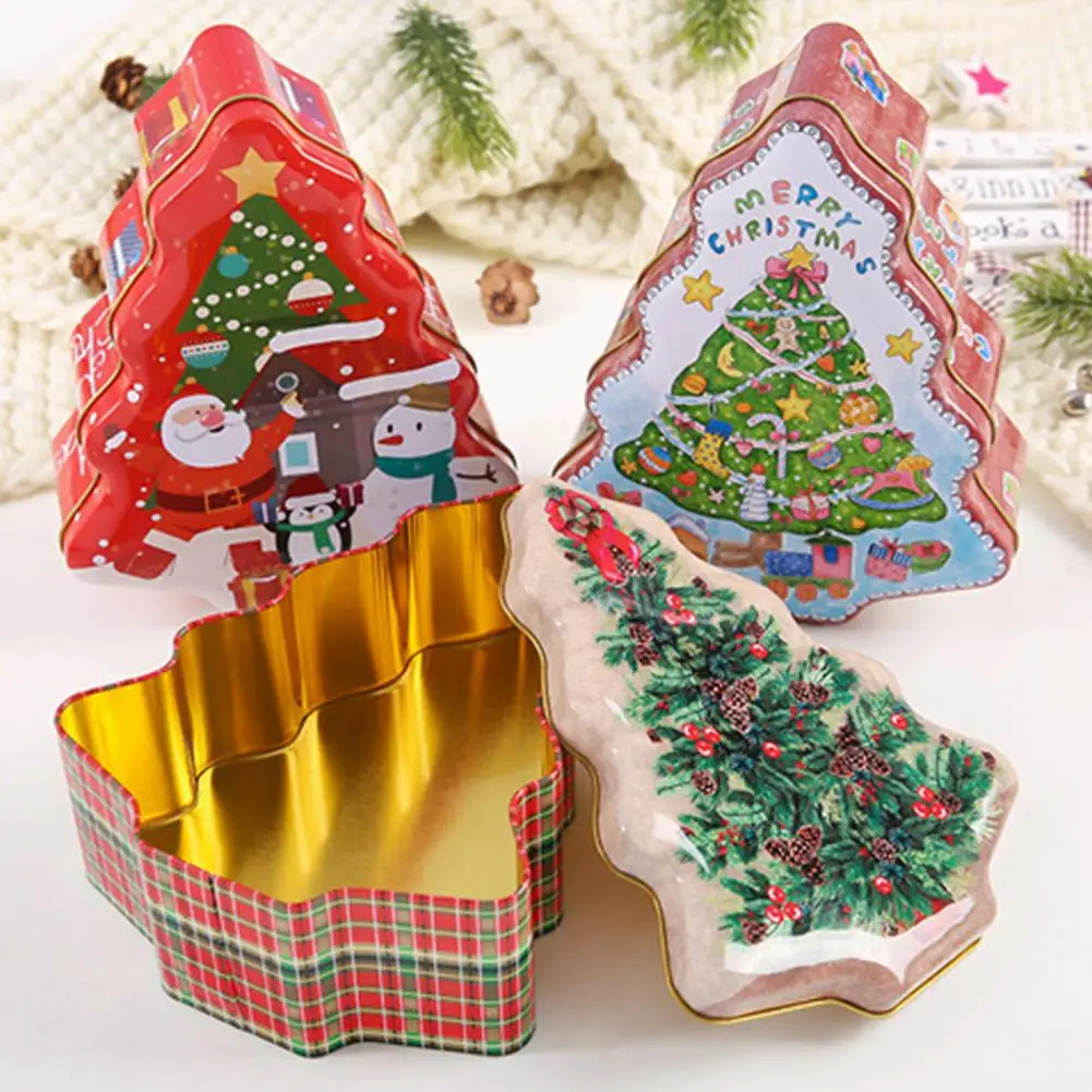 

Christmas Tin Box Candy Gift Box Portable Christmas Tree Decoration Storage Box Organizer For Children Family Kids