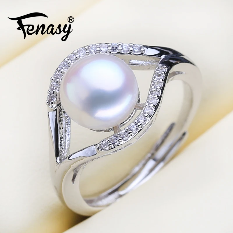 FENASY Natural Freshwater Pearl Rings For Women New Fashion Gift Party 925 Sterling Silver Adjustable Ring Wholesale