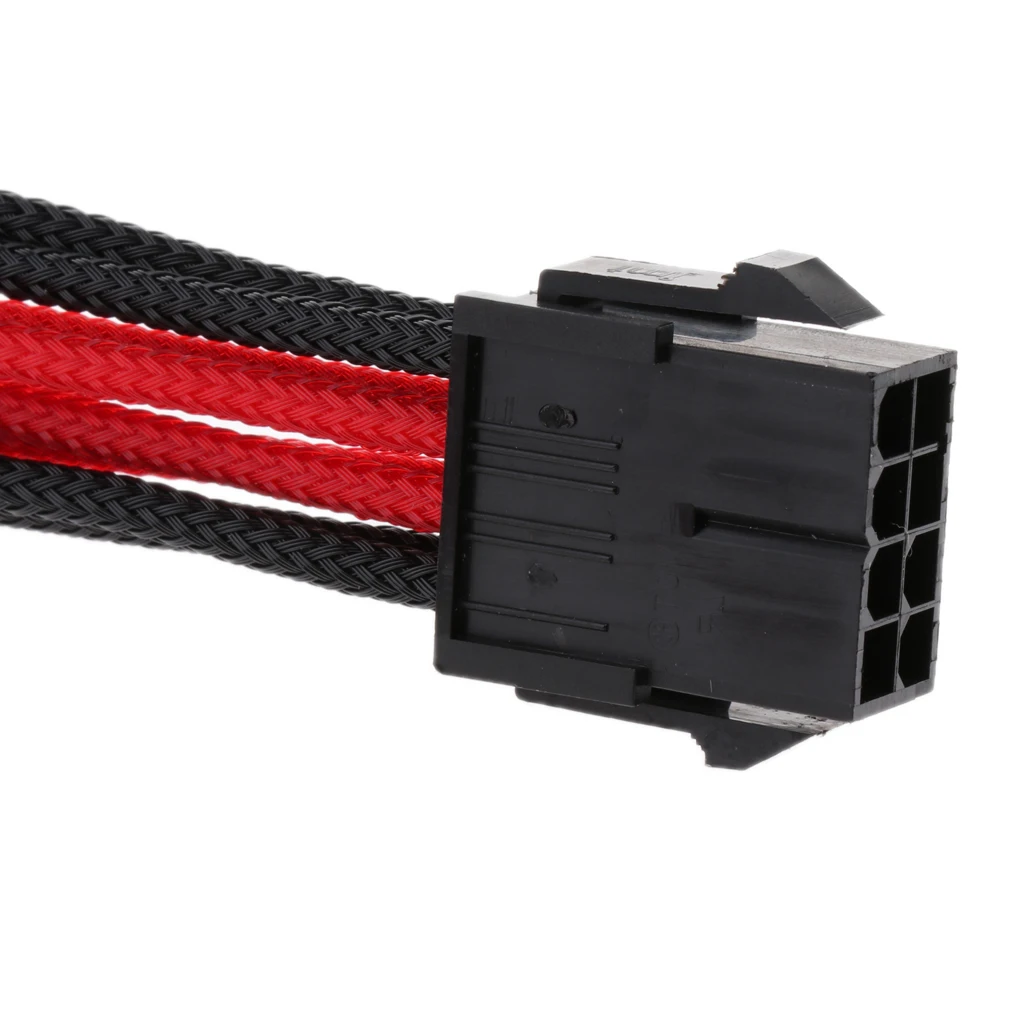 2pcs PCIE 6+2-Pin PCI Express Cable Extension 30cm Sleeved Black & Red