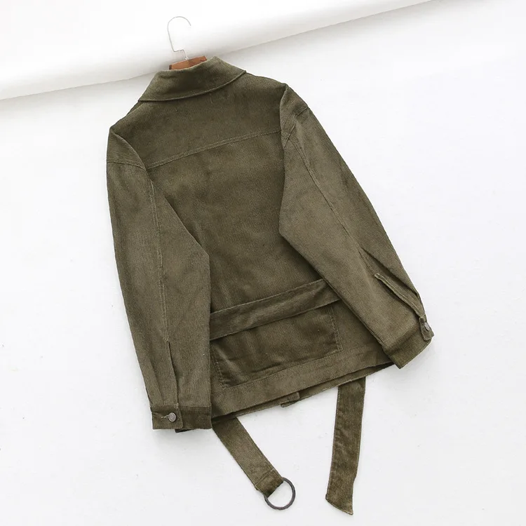 

BN23 WOMEN'S Dress Spring Retro Versatile Loose-Fit Fold-down Collar Corduroy Boyfriend-Style Waist Hugging Coat Jacket