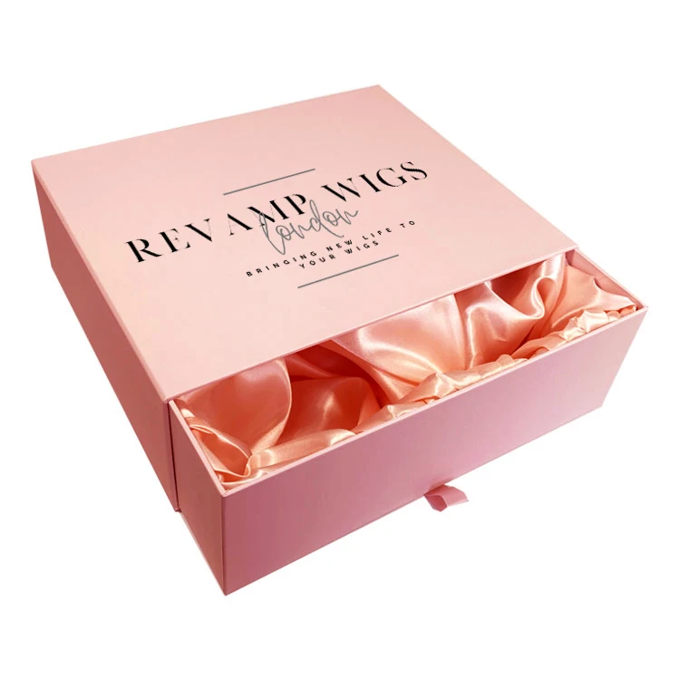 Hot Luxury Custom Design Cup Clothes Jewelry Hair Wig Drawer Cardboard Paper Gift Packaging Box with Silk satin lining insert 4