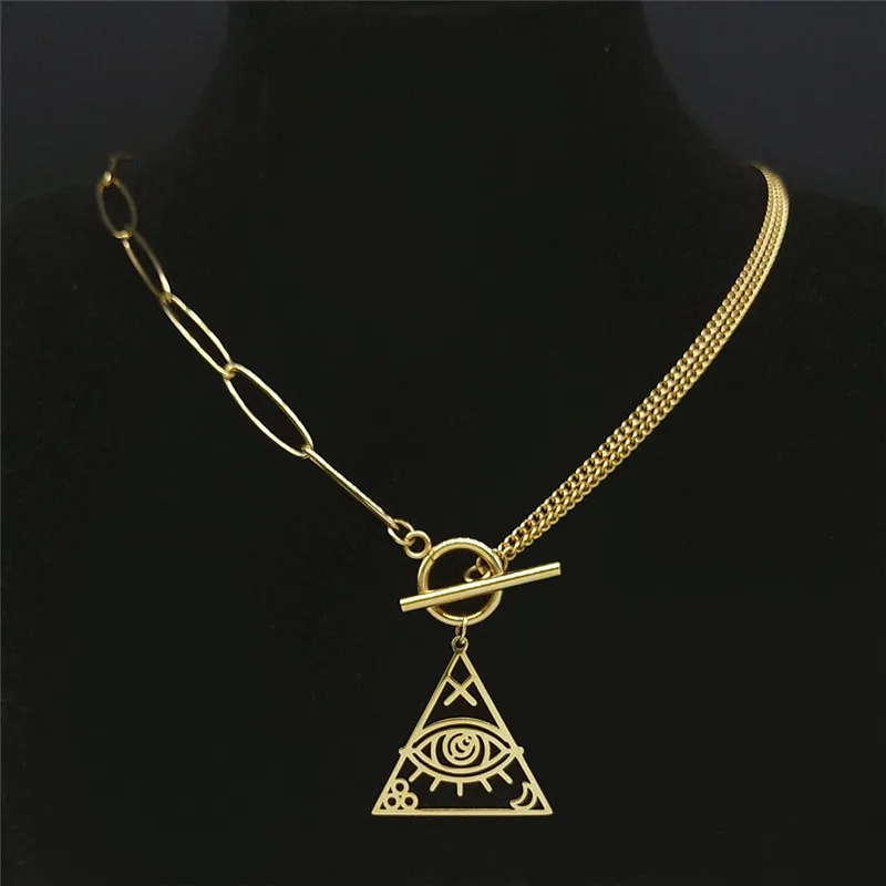 

2023 Stainless Steel Triangle Turkey Eye Necklace Pendant Women Choker Necklace Gold Color Jewelry accesorios mujer NXHLY135S05