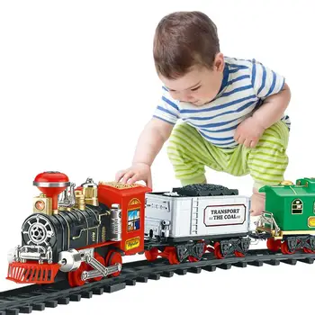 

Christmas Electric Rail Car Train Toy Set Children's Electric Railway Train Real Smoke Authentic Lights and Sounds Toy Xmas Gift