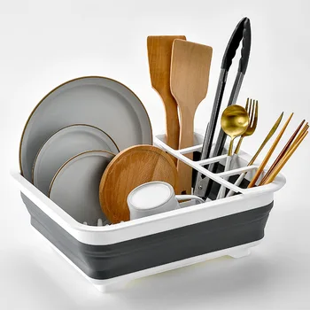 

Kitchen Foldable Drain Dish Basket Household Storage Rack Drain Basket Storage Rack Retractable Dish Rack
