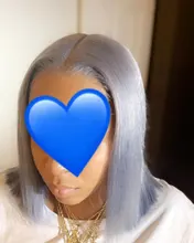 Peluca de cabello humano 180% gris para mujer, pelucas de cabello humano con encaje frontal BOB corto, brasileño, Remy, transparente, prearrancado