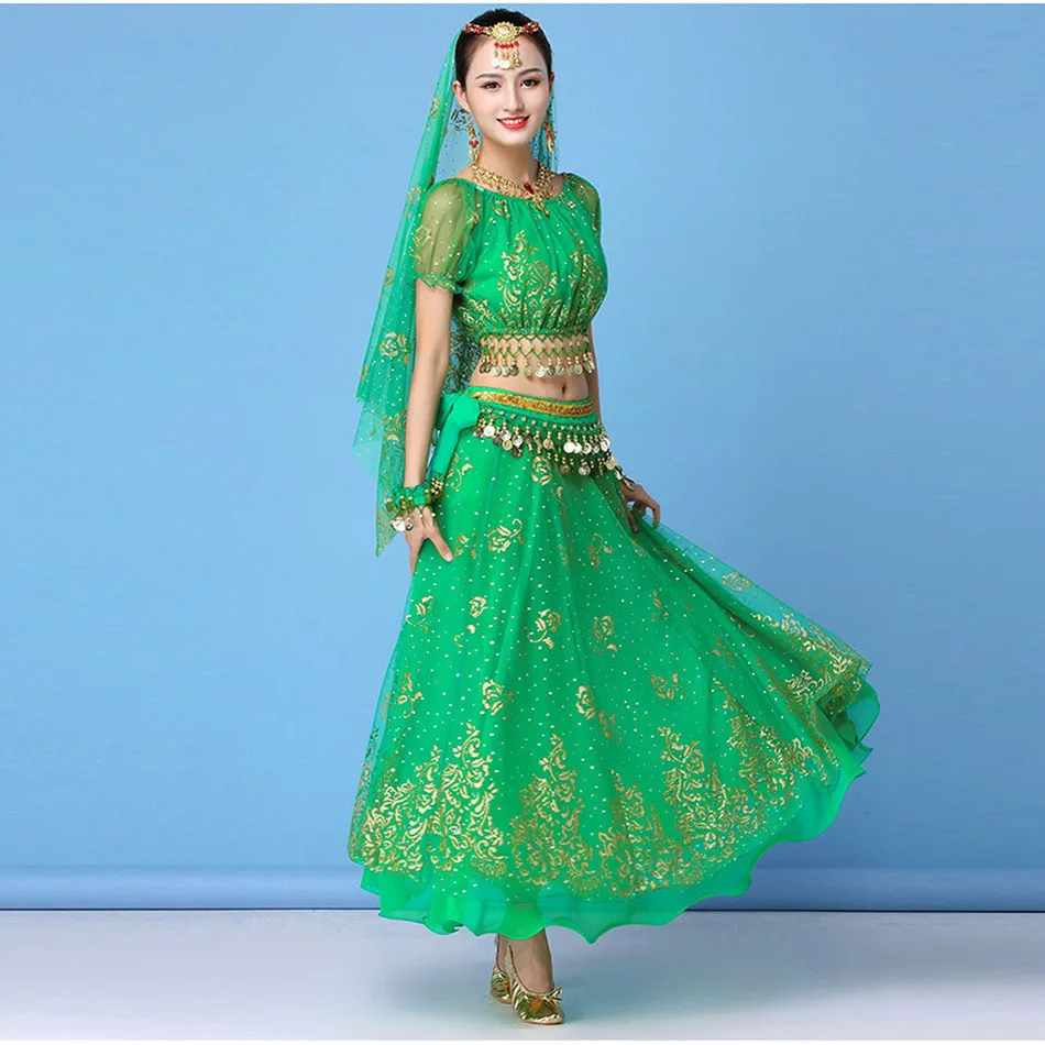 Комплект одежды для танца живота женский топ юбка пояс цепочка вуаль головной