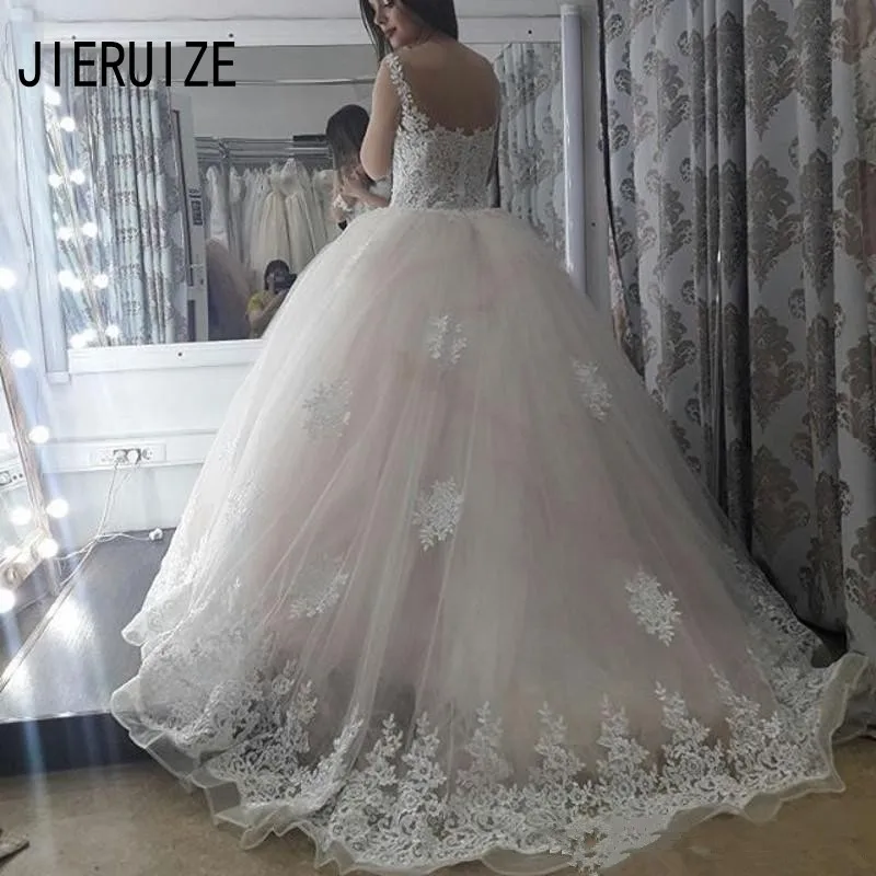 JIERUIZE Vestido De Noiva, кружевное бальное платье с аппликацией, свадебные платья, Спагетти ремни, открытая спина, цвета слоновой кости, свадебные платья принцессы